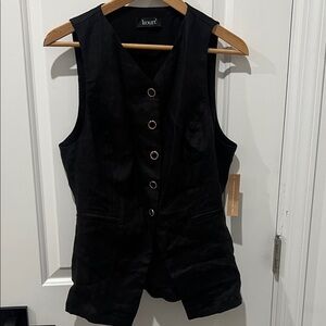 Kourtney Black Linen Button-Up Vest with Gold detail buttons, Women's‎ Size 10